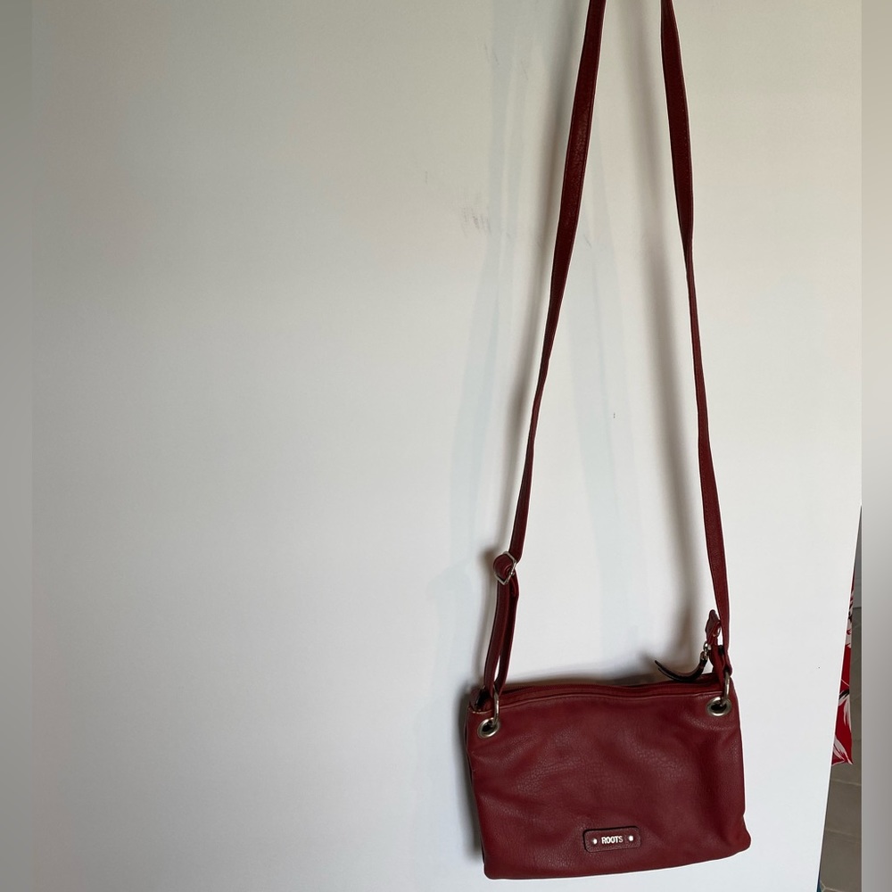Roots Red Leather Crossbody Purse